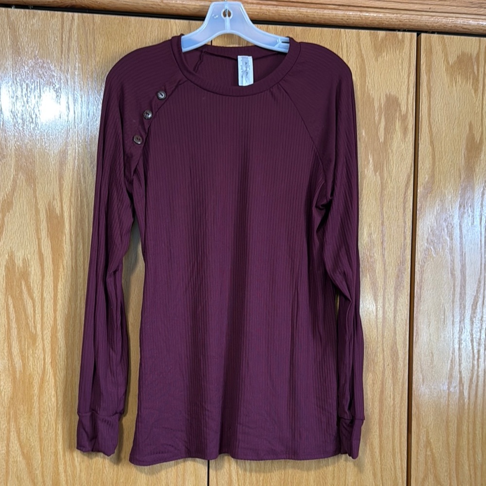 Burgundy Long Sleeve Top with Button Detail